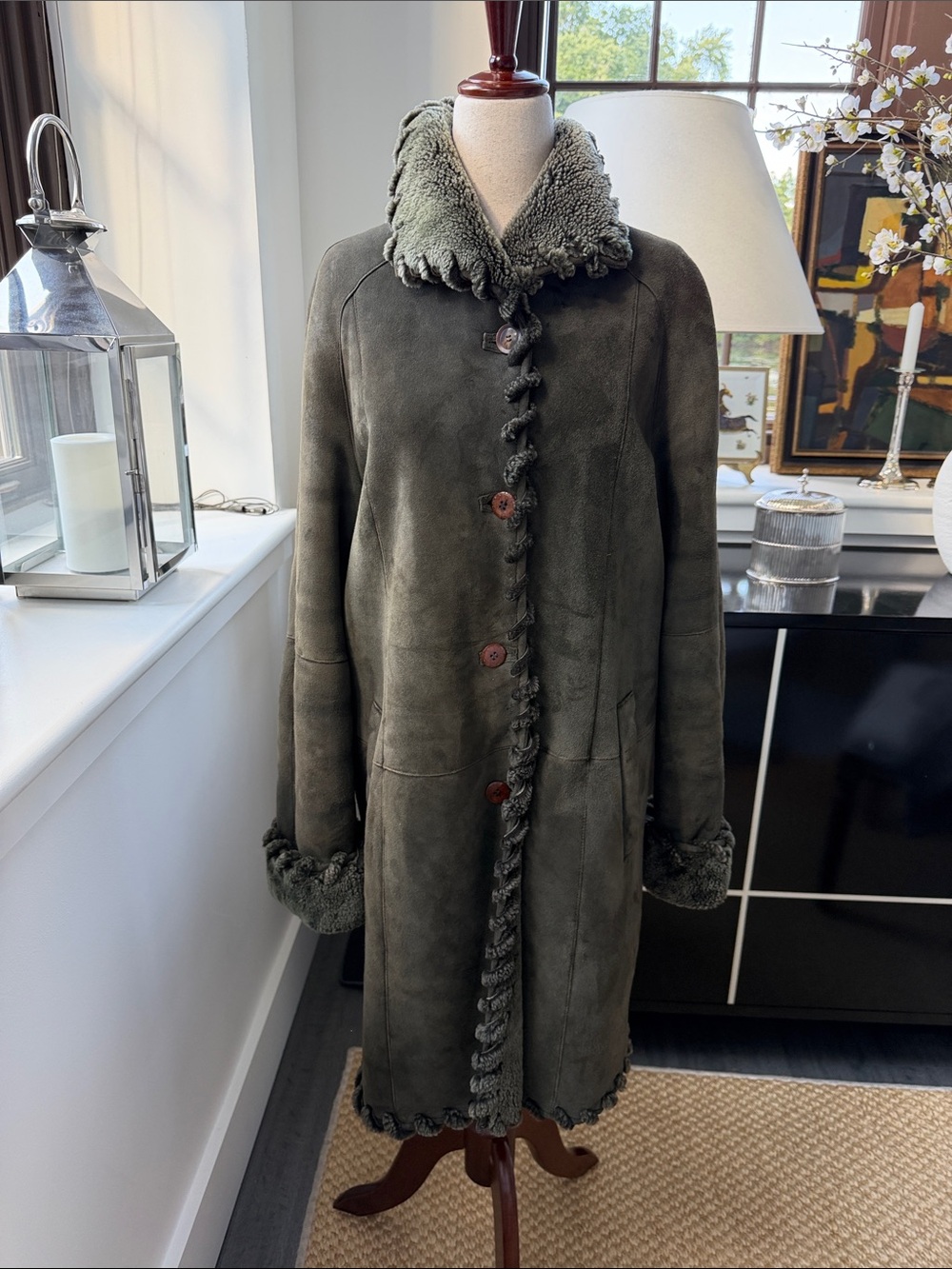 Luciano Onesti Spanish Shearling Coat Olive M